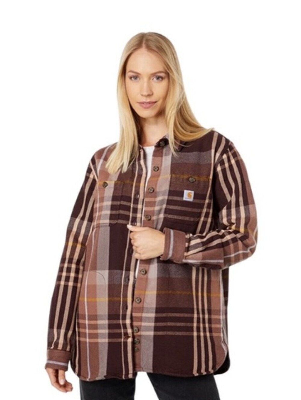 Carhartt Shirt Women's XS Heavyweight Twill Loose Fit Plaid Pockets